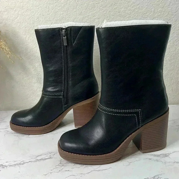 SUN STONE Black Cushioned Goring Denverr Square Toe Block Heel Zip-Up Booties 6M - Picture 6 of 16